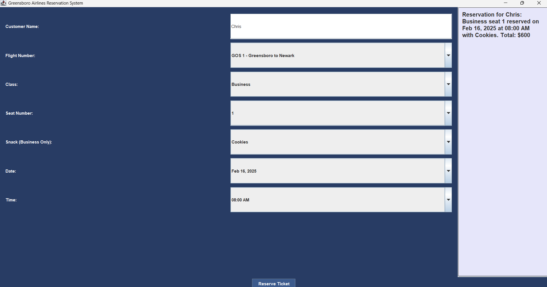 Airplane Reservation UI