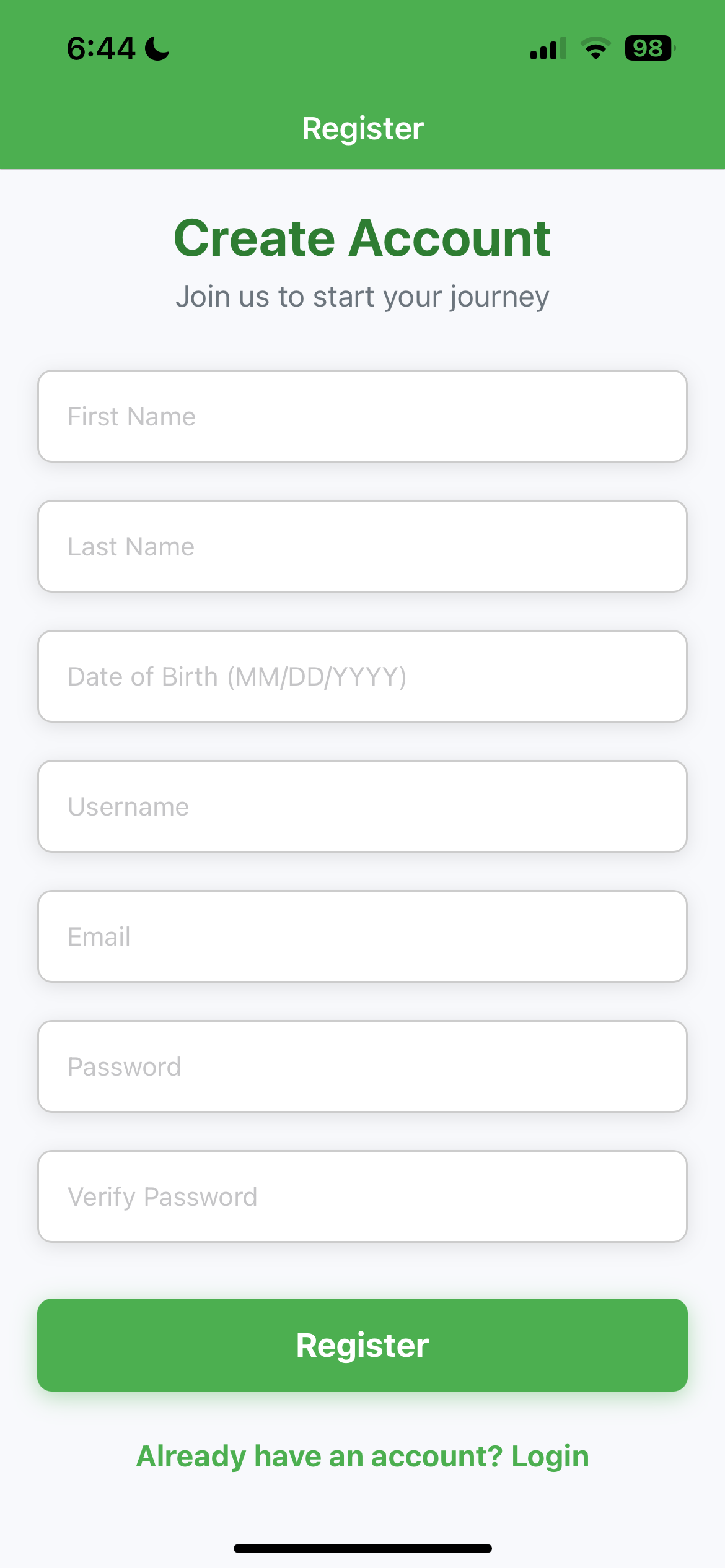 Register Screen